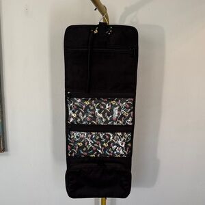 Vera Bradley Black Hanging cosmetics Organizer with Floral Trim EUC